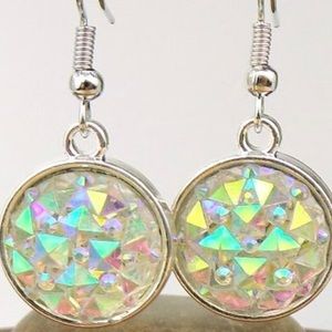 NEW Round Iridescent Charm Earrings with silver